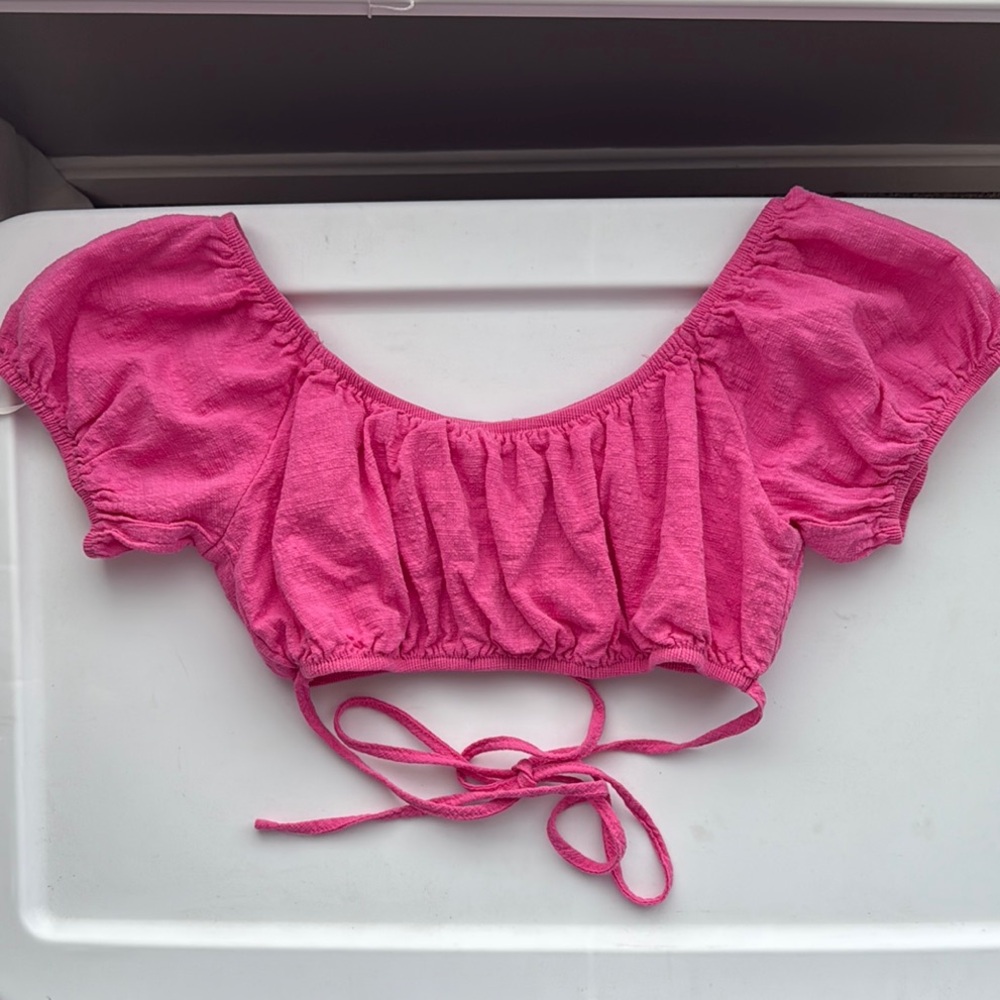 Princess Polly Pink Puff Sleeve Ruched Crop Top